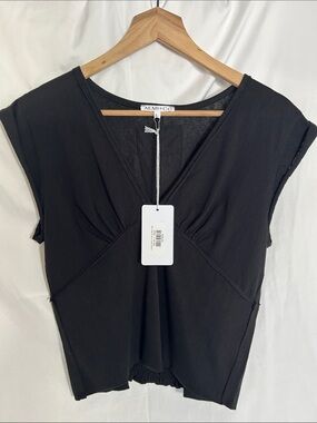 AEMI+CO Black V-Neck Cap Sleeve Tee